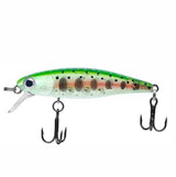 Fishing lure with a green and brown pattern on a white background