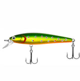 Colorful fishing lure with treble hooks on a white background
