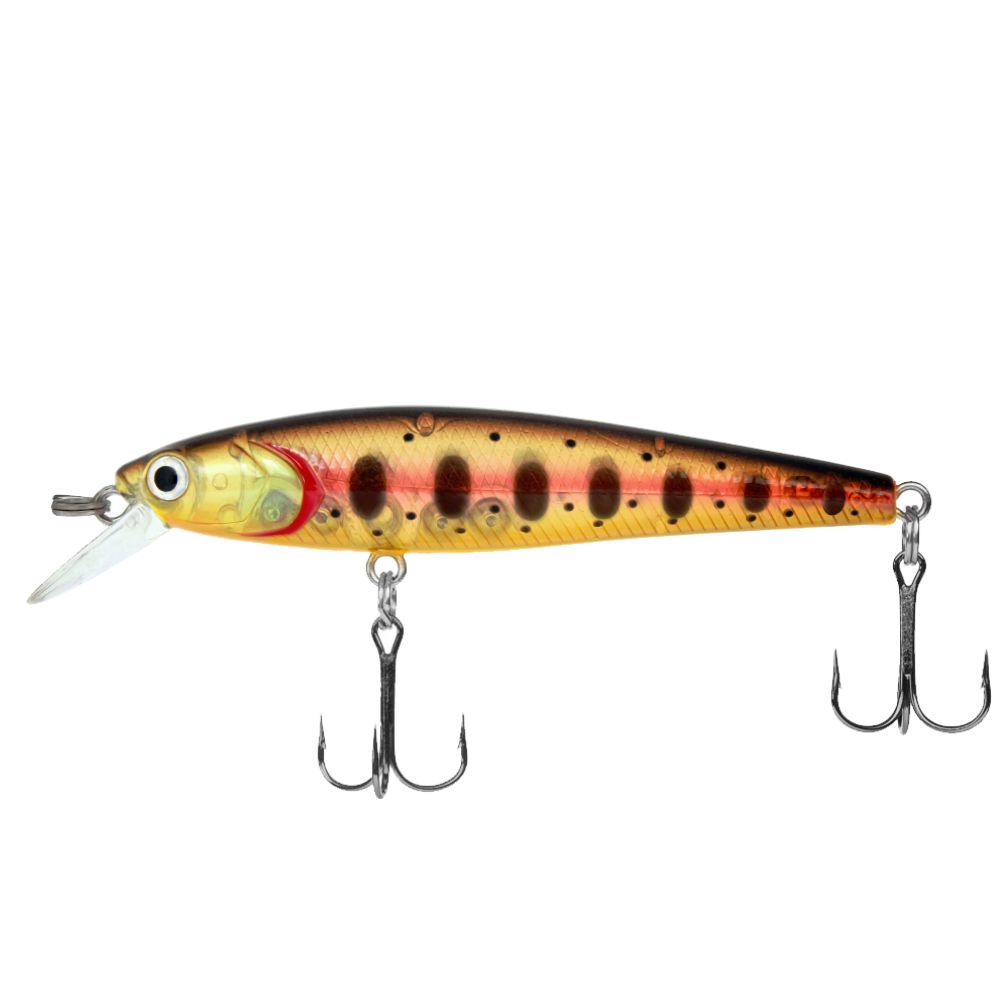 Fishing lure with a colorful pattern on a white background