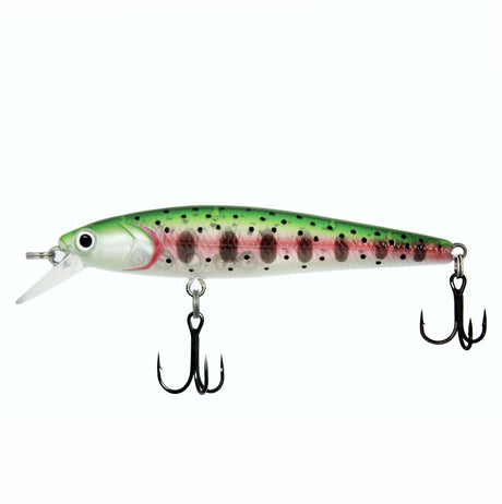 Fishing lure with a green and pink body on a white background