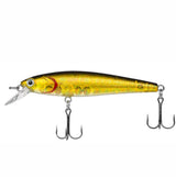 Yellow fishing lure with treble hooks on a white background